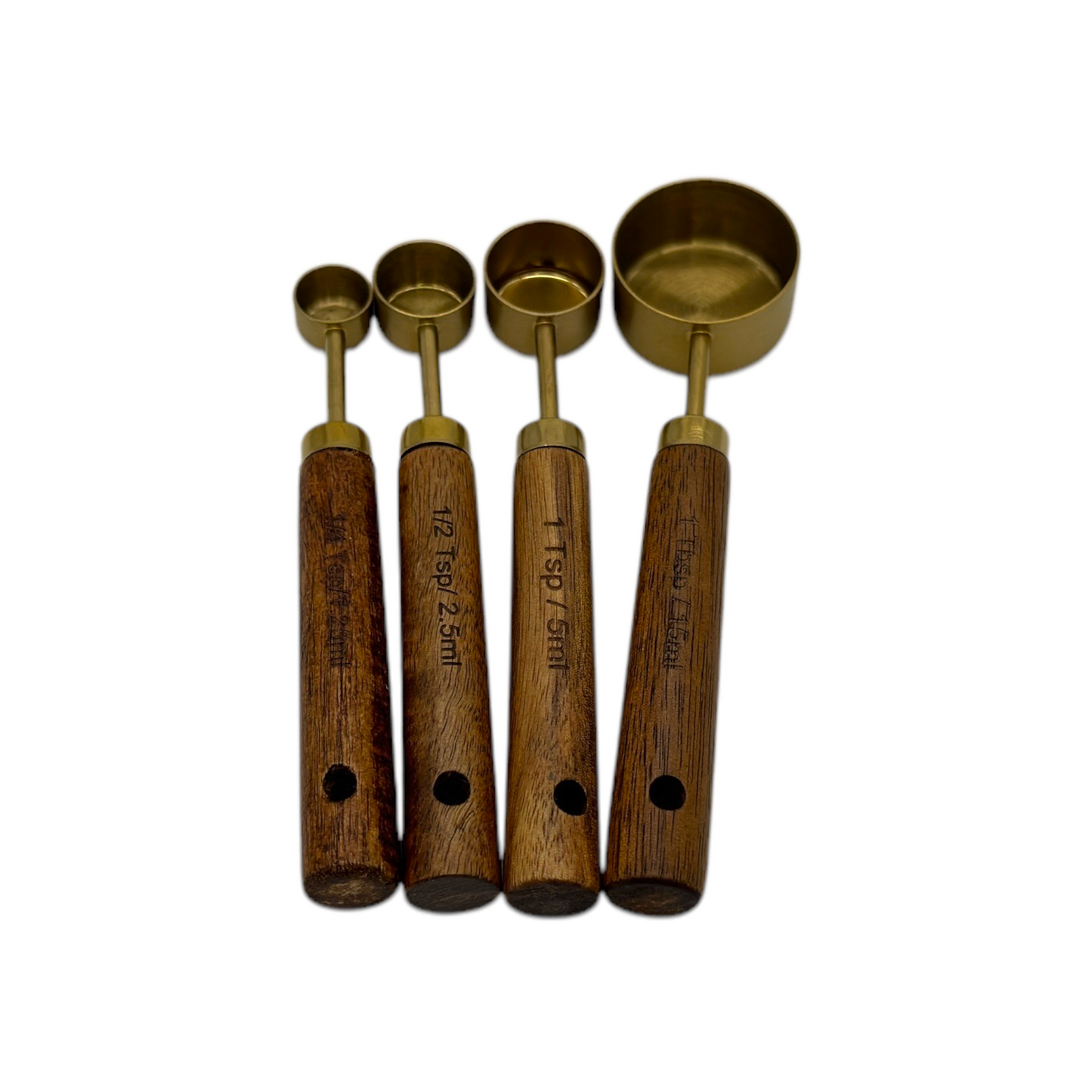 Juego 4pz Cucharas Medidoras Doradas Mango Madera