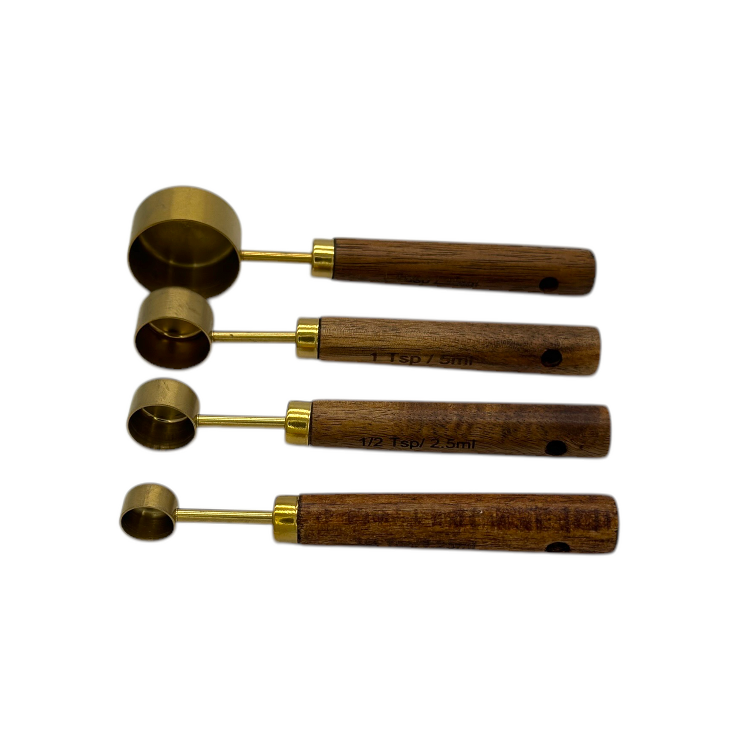 Juego 4pz Cucharas Medidoras Doradas Mango Madera