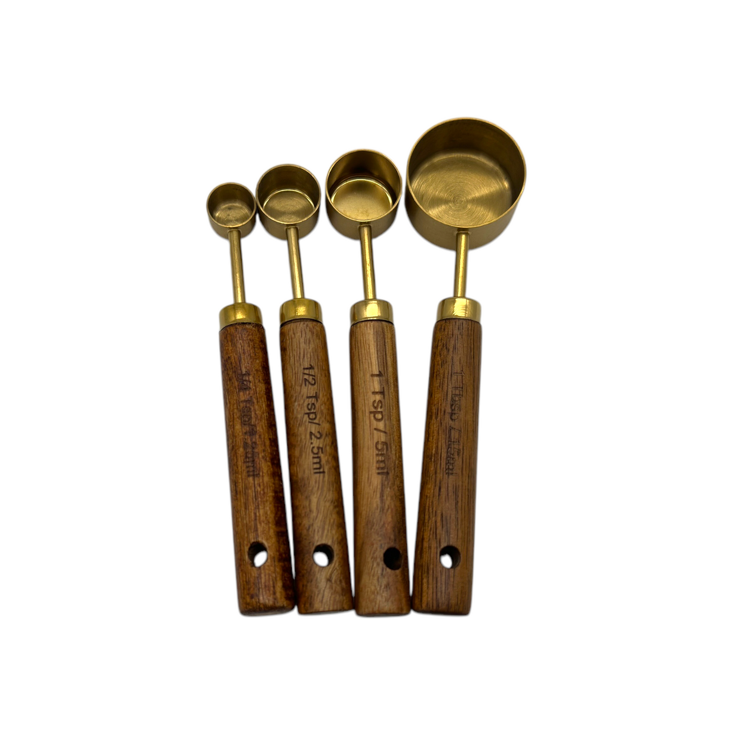 Juego 4pz Cucharas Medidoras Doradas Mango Madera