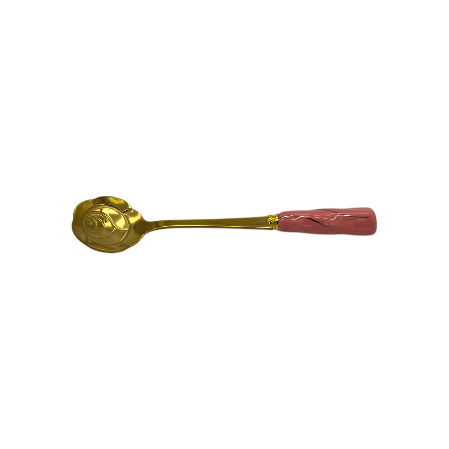 Cuchara Flor Dorada Mango Rosa 13cm