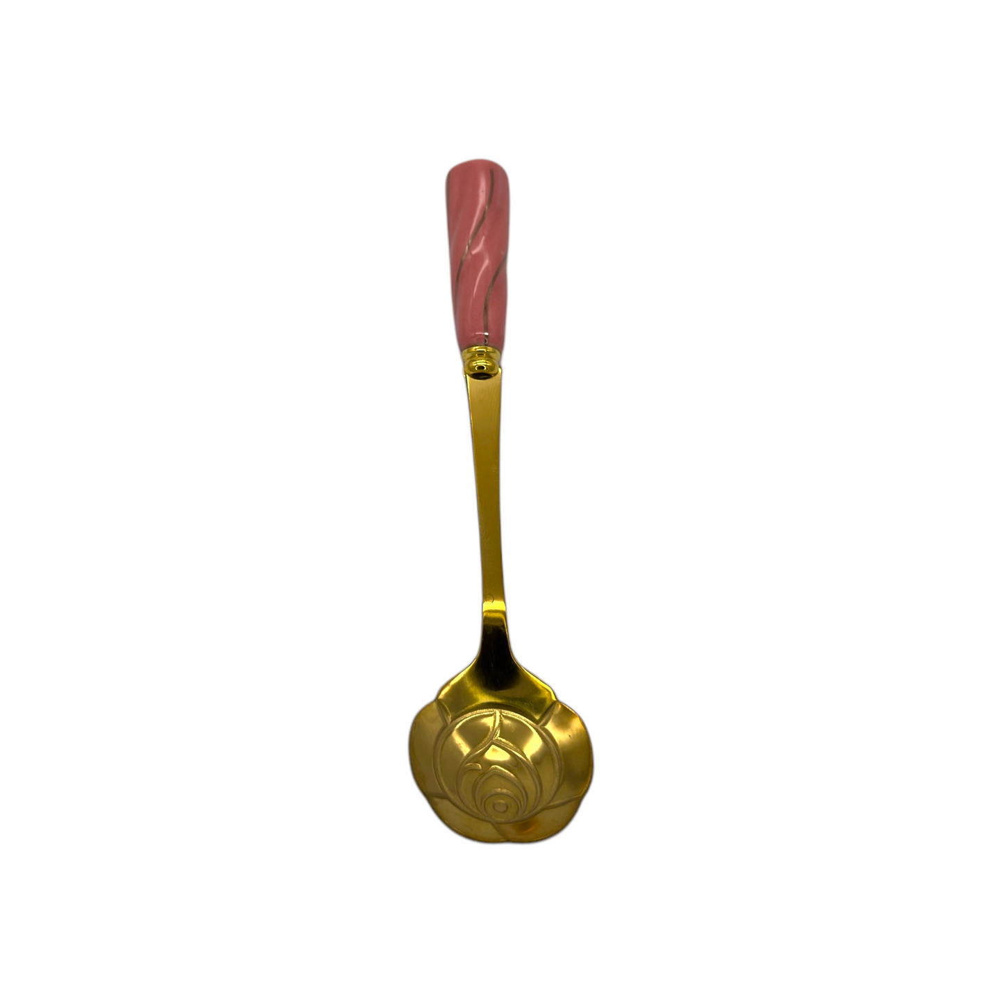Cuchara Flor Dorada Mango Rosa 13cm