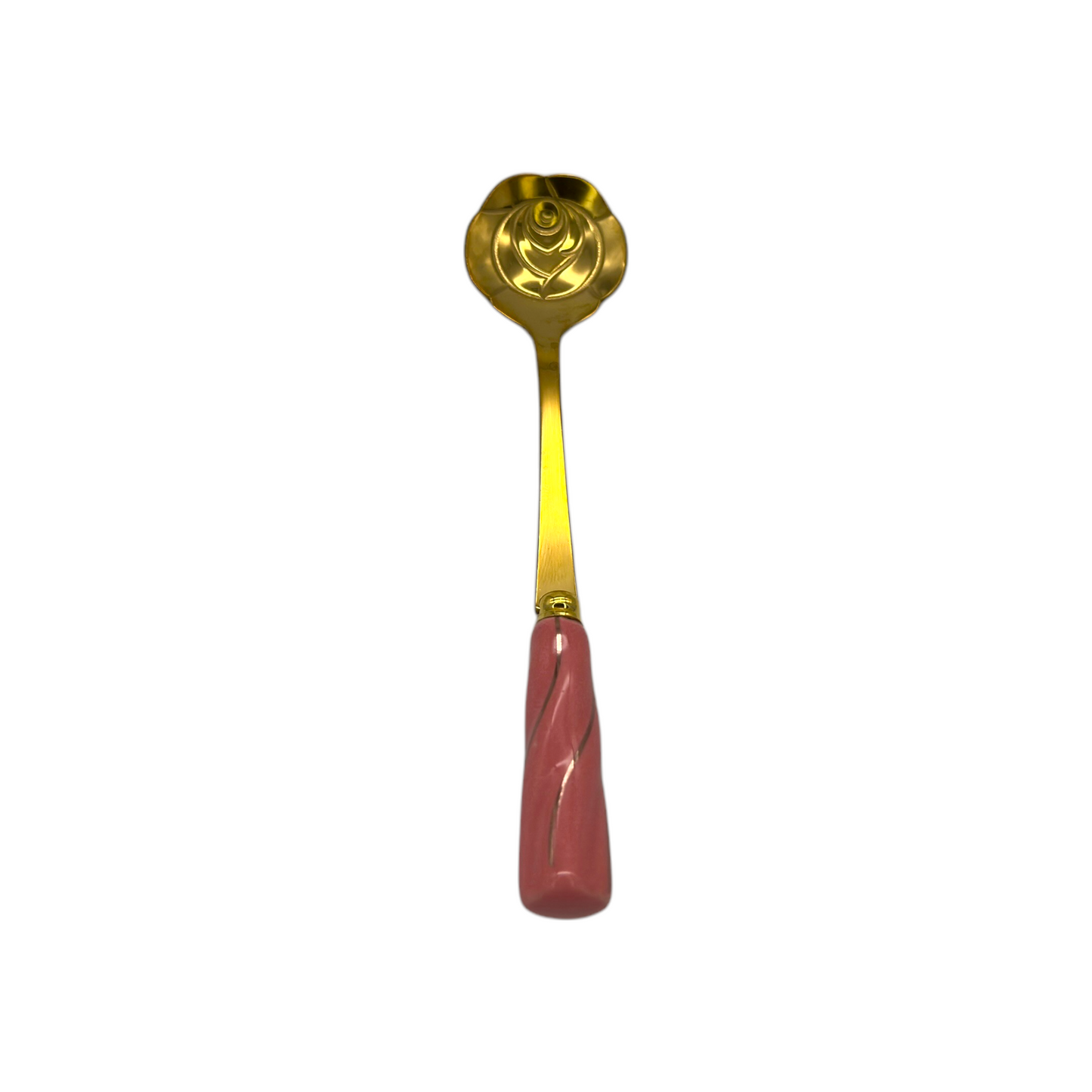 Cuchara Flor Dorada Mango Rosa 13cm