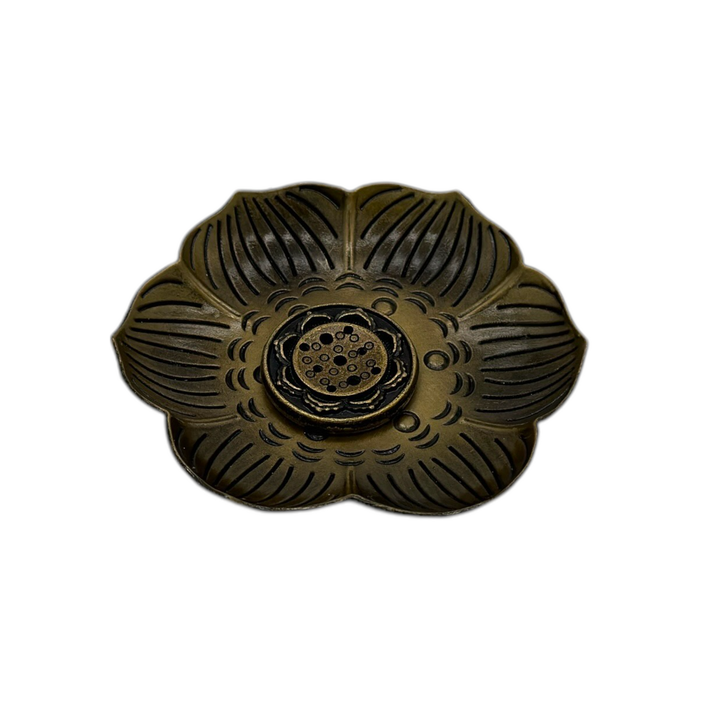 Porta Incienso Flor de Loto Metal Color Bronce 9cm