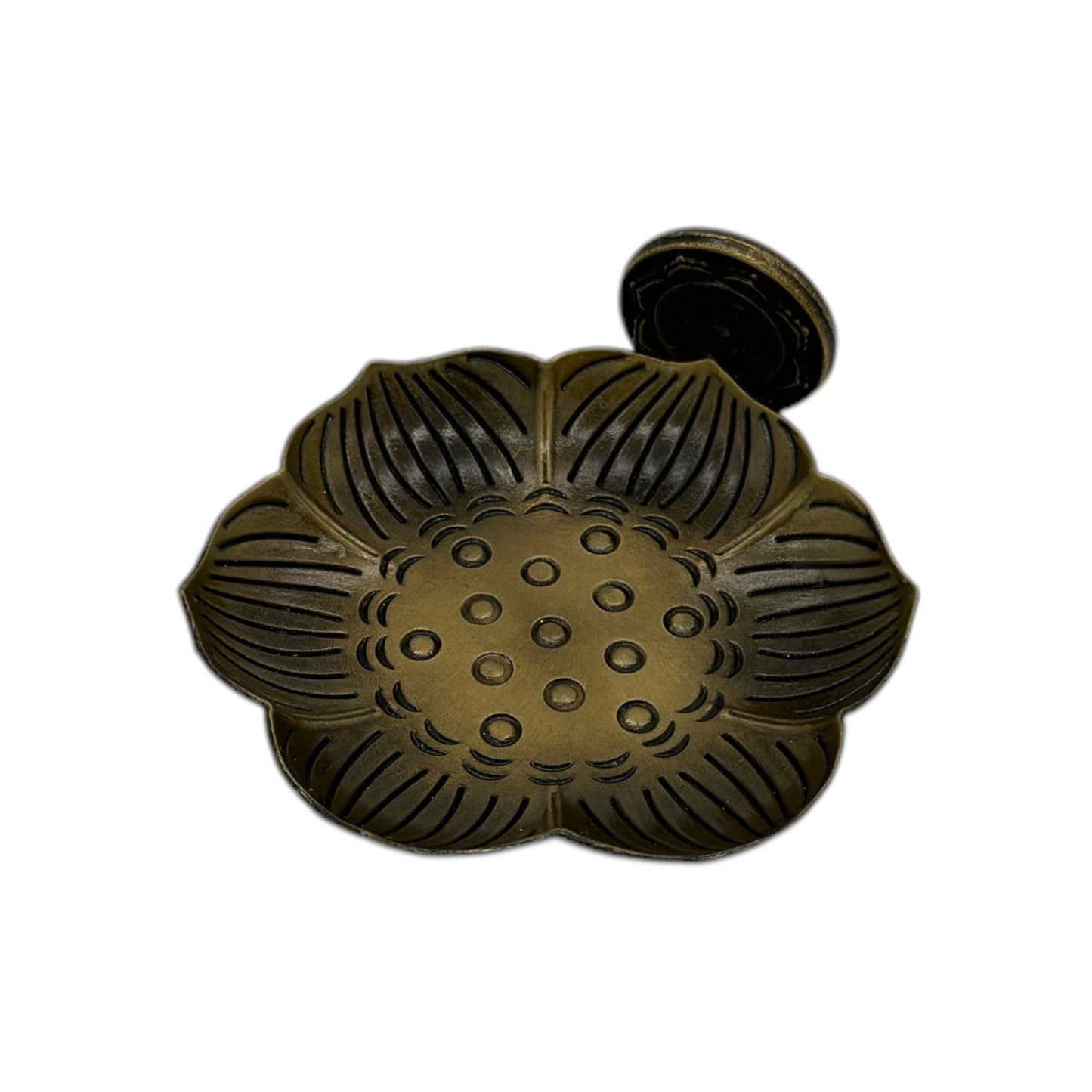 Porta Incienso Flor de Loto Metal Color Bronce 9cm