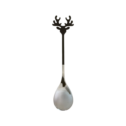 Cucharita Mango Ciervo Plateado/Negro 14cm