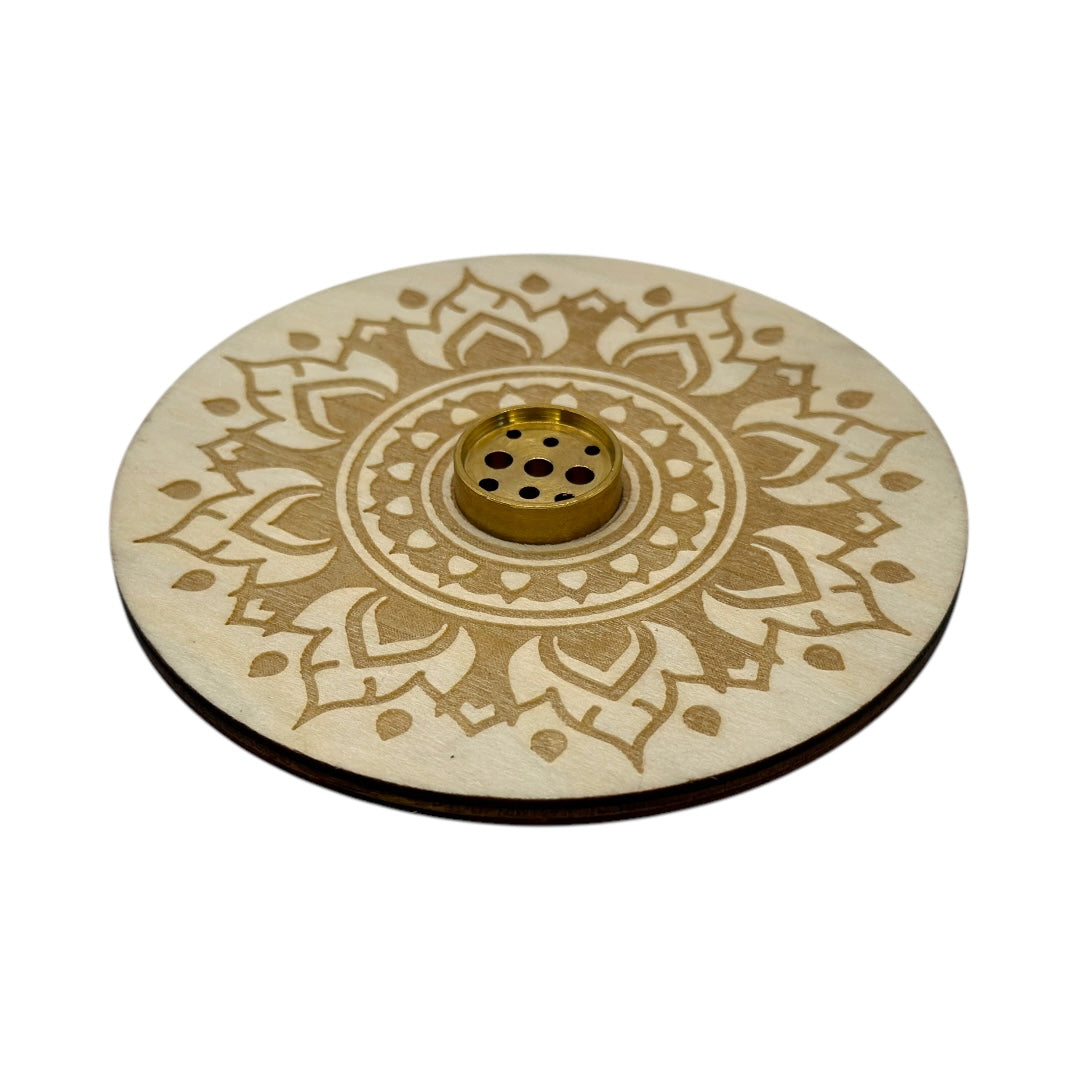 Porta Incienso Circulo Madera Grabado 10cm