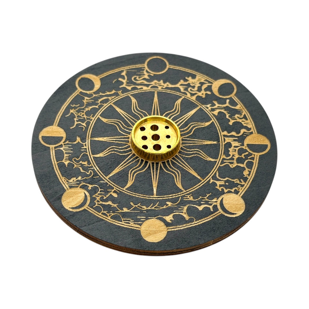 Porta Incienso Circulo Madera Grabado 10cm
